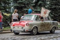 LVIV, UKRAINE - JUNE 2018: Old vintage retro Skoda car rides through the streets of the city
