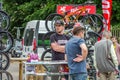 LVIV, UKRAINE - JUNE 2016: Seller sells bikes at the park in the open air exhibition at the exhibition