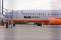 Lviv, Ukraine June 29, 2020: SkyUp plane, Lviv International Airport during a pandemic