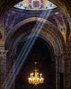 The sun rays shining into Armenian Cathedral in Lviv. Ukraine