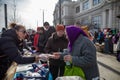 LVIV, UKRAINE - March 12, 2022: Humanitarian crisis during the war in Ukraine. Volunteers helping to feed thousands of refugees