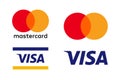 LVIV, UKRAINE - MARCH 27, 2023 : Mastercard and VISA logo - credit money card, plastic debit icon vector illustration. Editorial Royalty Free Stock Photo