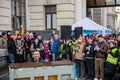 LVIV, UKRAINE - March 12, 2022: Spontaneous concert of the frontman of Okean Elzy Vyacheslav Vakarchuk at the Lviv Railway Station