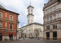 Lviv, Ukraine, 20 march 2020: Town Hall on a deserted Market Square.