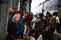 Ukrainian refugees from Mariupol on Lviv railway station waiting for train to escape to Europe Royalty Free Stock Photo