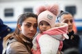 Ukrainian refugees from Mariupol on Lviv railway station waiting for train to escape to Europe Royalty Free Stock Photo