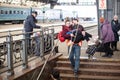 Ukrainian refugees from Mariupol on Lviv railway station waiting for train to escape to Europe Royalty Free Stock Photo