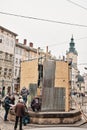 LVIV, UKRAINE - March 16, 2022: Ukrainians Work to Protect Historic Statues in Lviv