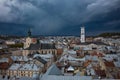 Aerial view on City Hall and Latin Cathedral in Lviv, Ukraine from drone Royalty Free Stock Photo