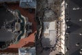 Aerial view on St. George`s Cathedral in Lviv, Ukraine from drone. Consecration of Easter food, cakes, eggs