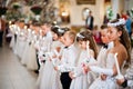 LVIV, UKRAINE - MAY 8, 2016: The ceremony of a First Communion i