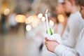 LVIV, UKRAINE - MAY 8, 2016: The ceremony of a First Communion i