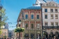 Lviv, Ukraine - May 9 2021:Fragments of old houses in the historical center of Lviv