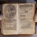 LVIV, UKRAINE - May 19, 2020: Italien, literary book from Francesco Petrarca 1551 A.D. AUTHOR