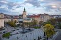 Panoramic aerial view on Lviv from drone