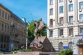 Saint George and the Dragon statue. a famous tourist spot in Lviv, Ukraine