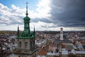 Lviv, Ukraine - May 1, 2021: view on Dormition Church in Lviv, Ukraine from drone Royalty Free Stock Photo