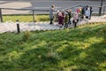 Lviv, Ukraine - November 4, 2020: group of kids outdoors with teacher Royalty Free Stock Photo