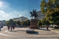 LVIV, UKRAINE - NOVEMBER 09, 2016: Lviv City and Monument of King Danylo Halytskyi, Halytska Square,