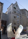 Young girl with angel wings on Lviv streets