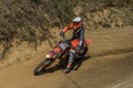 LVIV, UKRAINE - OCTOBER 2021: Athletes motorcycle racers compete in motocross competition on the race track