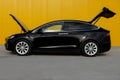 Lviv, Ukraine - October 17, 2022: Black Tesla Model X. Electric vehicle Tesla model X modern electric car. Futuristic