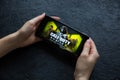 LVIV, UKRAINE - October 25, 2020 : Playing mobile game Call od Duty on modern smartphone