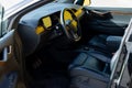 Lviv, Ukraine - October 17, 2022: Tesla model X interior dashboard view. Modern and futuristic SUV electric car with