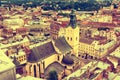 Lviv, Ukraine old city top view panorama with Latin Cathedral