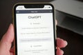 Lviv, Ukraine - 03 11 2023: OpenAI To Offer Commercial Version Of ChatGPT, smartphone display with Chat GPT login screen on the