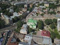 Lviv, Ukraine - 7 7 2019:Panorama of the central part of the city with a quadrocopter. Aerial drone of tourist attractions. Great