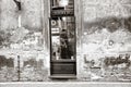 Lviv, Ukraine - September 30, 2016: Date in a cafe. Two people talking at a table in a cafe, view from the street Royalty Free Stock Photo