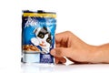 LVIV, UKRAINE - September 22, 2020: Felix cat food in hand on a white background Royalty Free Stock Photo