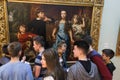 Lviv, Ukraine - September 16, 2018: A group of teenagers on an excursions of Art Gallery