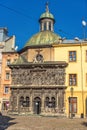 LVIV, UKRAINE - SEPTEMBER 07, 2016: Lviv City With Local Architecture and People. Chapel of the Boim Family