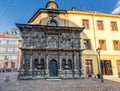 LVIV, UKRAINE - SEPTEMBER 09, 2016: Lviv City With Local Architecture and People. Chapel of the Boim Family