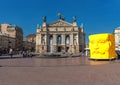 LVIV, UKRAINE - SEPTEMBER 07, 2016: Lviv City With Local Architecture and People. Lviv National Academic theatre of opera and ball