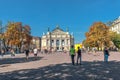 LVIV, UKRAINE - SEPTEMBER 07, 2016: Lviv City With Local Architecture and People. Lviv National Academic theatre of opera and ball