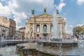 LVIV, UKRAINE - SEPTEMBER 09, 2016: Lviv City With Local Architecture and People. Lviv National Academic theatre of opera and ball