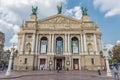 LVIV, UKRAINE - SEPTEMBER 09, 2016: Lviv City With Local Architecture and People. Lviv National Academic theatre of opera and ball