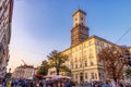 LVIV, UKRAINE - SEPTEMBER 12, 2016: Lviv City and Lviv Old Town With People. Sunset Light and Lviv City Hall