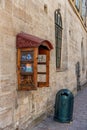 LVIV, UKRAINE - SEPTEMBER 08, 2016: Lviv City and Recicle Bin, Phone Box. Royalty Free Stock Photo