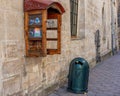 LVIV, UKRAINE - SEPTEMBER 08, 2016: Lviv City and Recicle Bin, Phone Box. Royalty Free Stock Photo