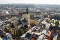 Lviv, Ukraine. September 02, 2014 Panoramic view of Lviv from the City Hall. Historical part of the place with old Royalty Free Stock Photo