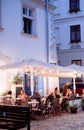 Lviv, Ukraine, September 15, 2018: people in open street cafe in old town Royalty Free Stock Photo