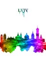 Lviv Ukraine skyline Portrait Rainbow