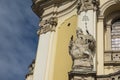 2022-05-27, Lviv, Ukraine. Spooky statue on the St. George`s Cathedral looking like dead body because it is covered and protected