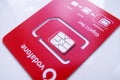 LVIV, UKRAINE - 02 11 2023: Vodafone Power SIM mobile card by Vodafone group, British multinational telecommunications company