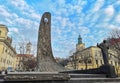 Lviv (Leopoli) Taras Shevchenko Monument and Jesuit Church, Ukraine.
