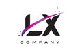 LX L X Black Letter Logo Design with Purple Magenta Swoosh